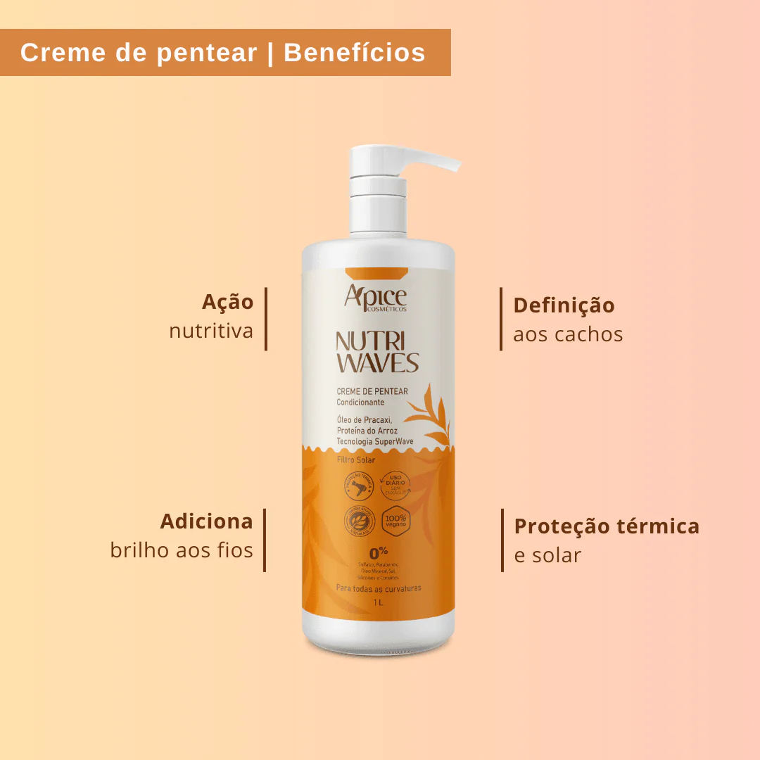Creme de Pentear Nutri Waves 1000 ML  - No Poo / Low Poo - Ação Condicionante - Image 2