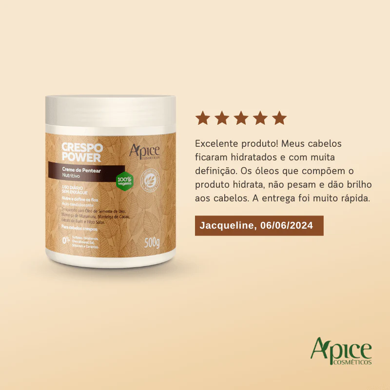 Creme de Pentear Nutritivo Crespo Power 500g - No Poo / Low Poo - Ação Condicionante - Image 4